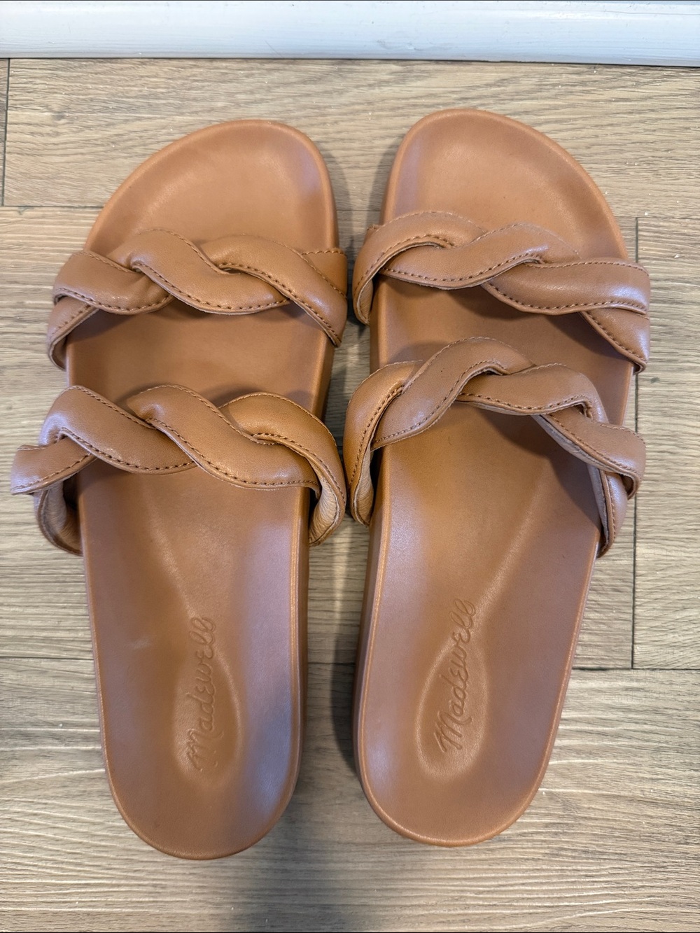 Madewell Women's Cognac Braided Double-Strap Slide Sandals like new!